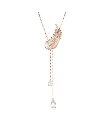 Nice - Blanc Doré Rose - Plume - Collier en Y - Swarovski l'achat 