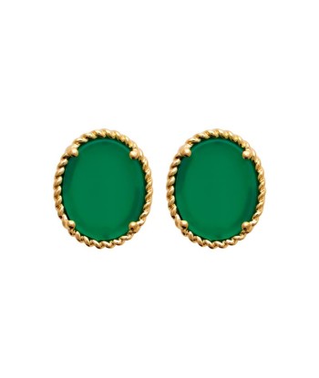 Ovale - Vert - Plaqué Or - Boucles d'Oreilles shop