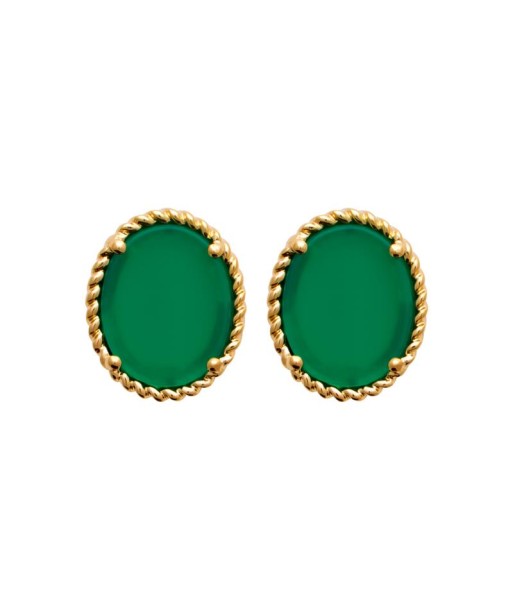 Ovale - Vert - Plaqué Or - Boucles d'Oreilles shop