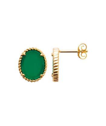 Ovale - Vert - Plaqué Or - Boucles d'Oreilles shop