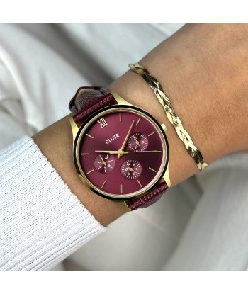 Minuit Multifonction - Rouge Cerise Cuir - Montre Cluse en ligne des produits 