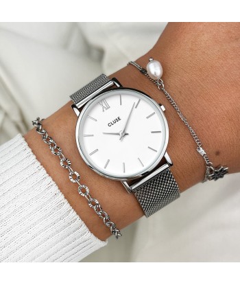 Minuit Mesh - Blanc Argenté - Montre Cluse les ligaments