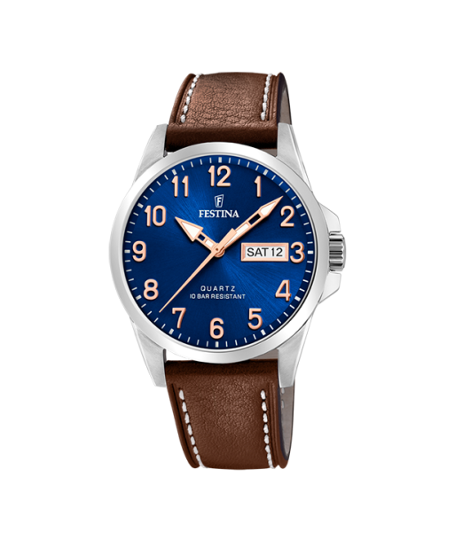 Classics - Modèle F20358/B - Cuir Marron & Bleu - Montre Festina france